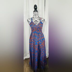 Nine West Blue and Rust Printed Maxi Dress